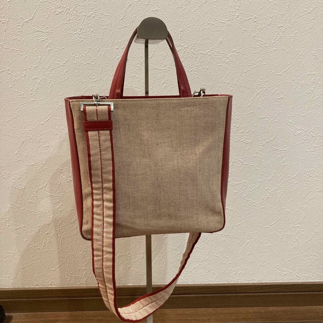 レディース【美品】PRADA プラダ キャンパス×レザー 2way ショルダーバッグ 赤