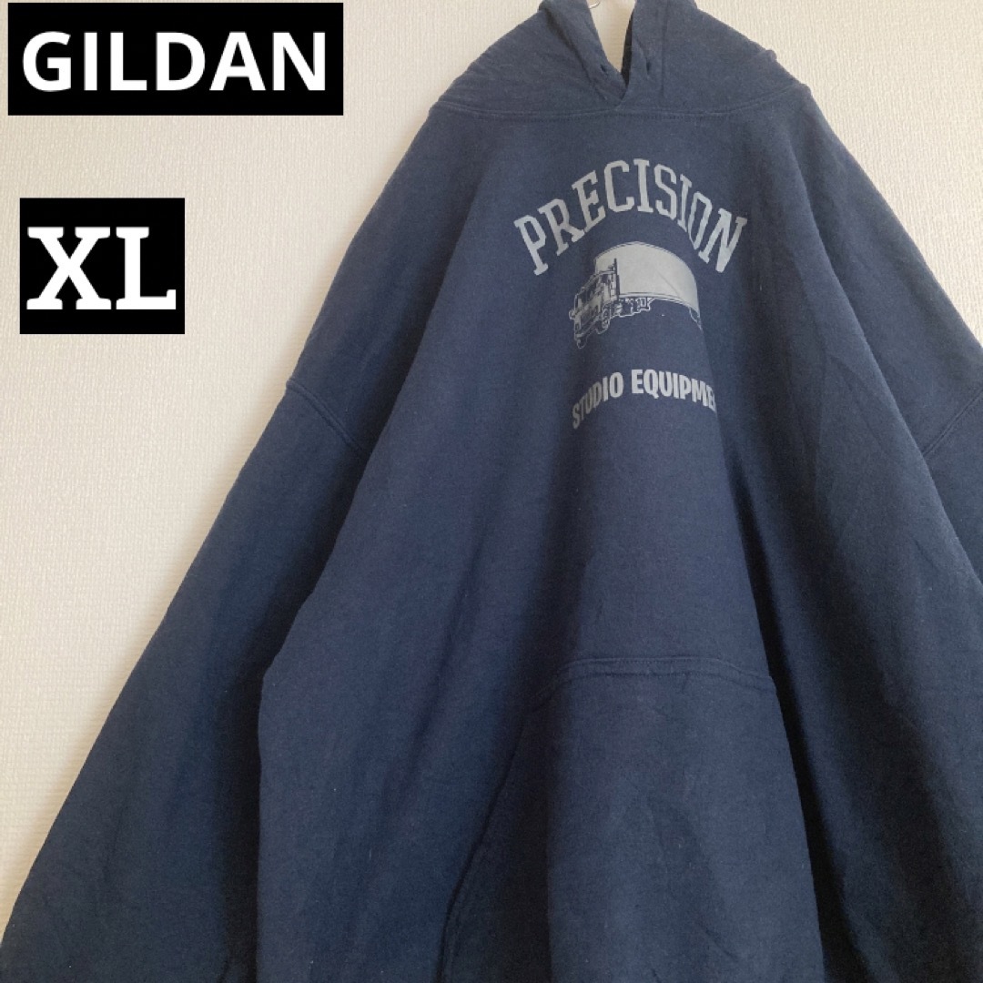 GILDAN ギルダン スウェット XL 紺 長袖 プリントロゴ
