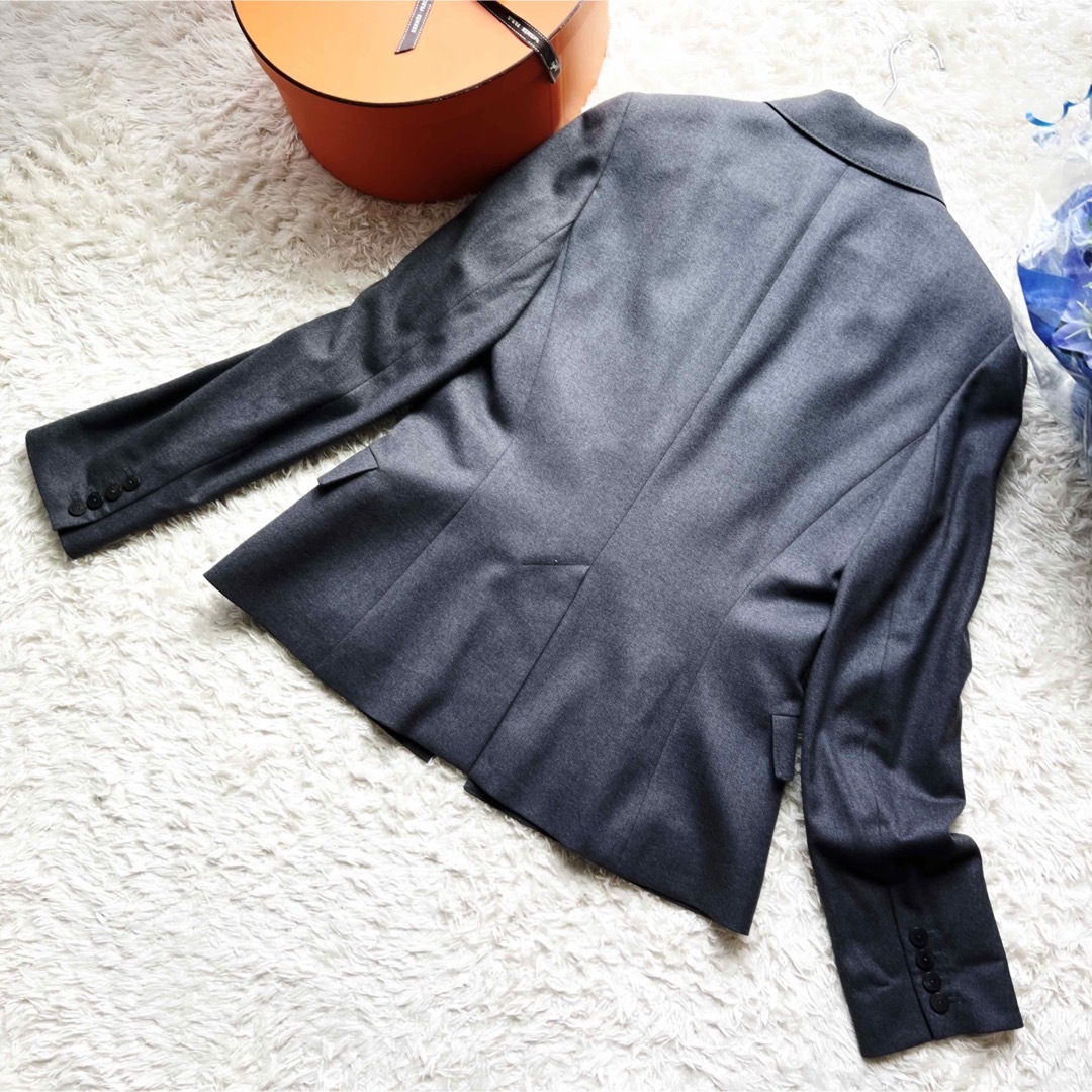 極美品 HERMES エルメス 質感ウール シルクスカーフ ジャケット グレー