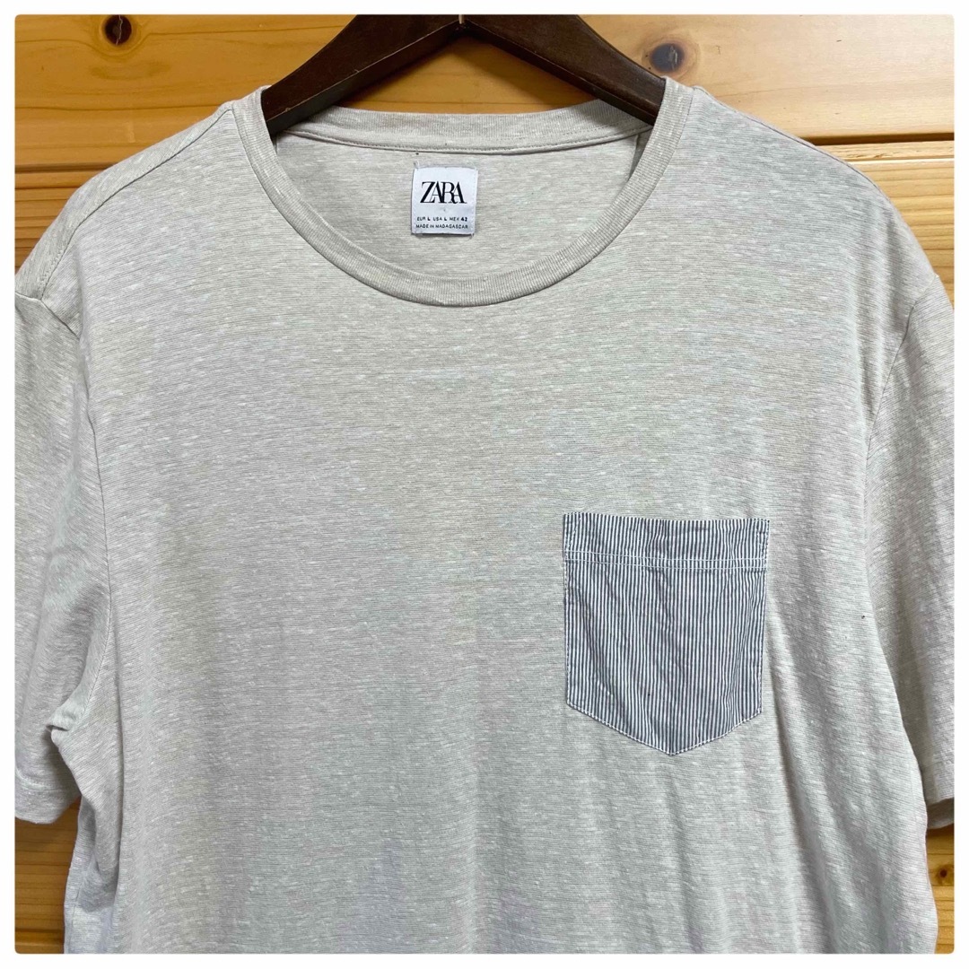 ZARA(ザラ)のZARA Tシャツ 異素材ポケット付きシャツグレー系 L メンズのトップス(Tシャツ/カットソー(半袖/袖なし))の商品写真