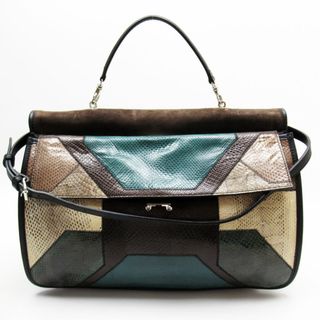 マルニ MARNI ショルダーバッグ パイソン/スエード ブラウン×グリーン×ブラック ユニセックス 送料無料【中古】 t18968a