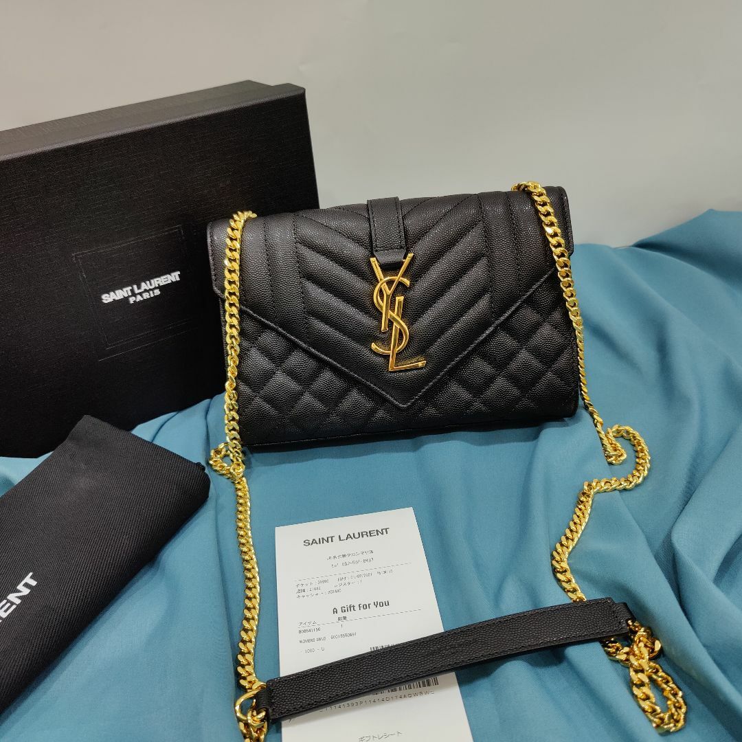 美品●イヴサンローラン　ショルダーバッグ　YSL　ゴールド金具　レザー　ブラック