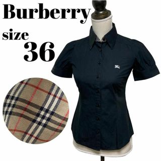 バーバリーブルーレーベル(BURBERRY BLUE LABEL)の【高級】BURBERRY ボタンシャツ 半袖 パフスリーブ ノバチェック 刺繍(シャツ/ブラウス(半袖/袖なし))