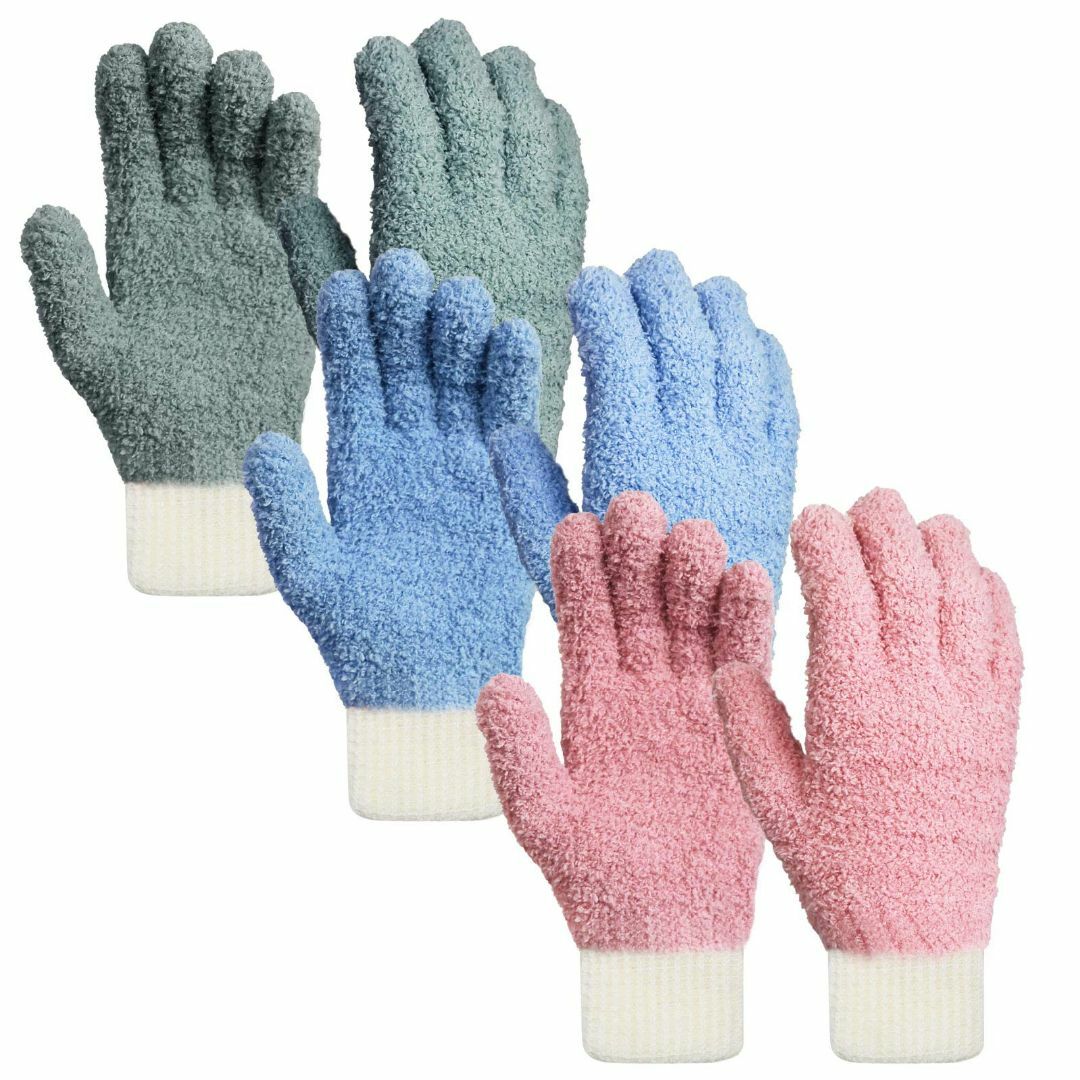 【色: 3色組】夢の物 ６枚セット マイクロファイバー掃除手袋 多用途 ブライン