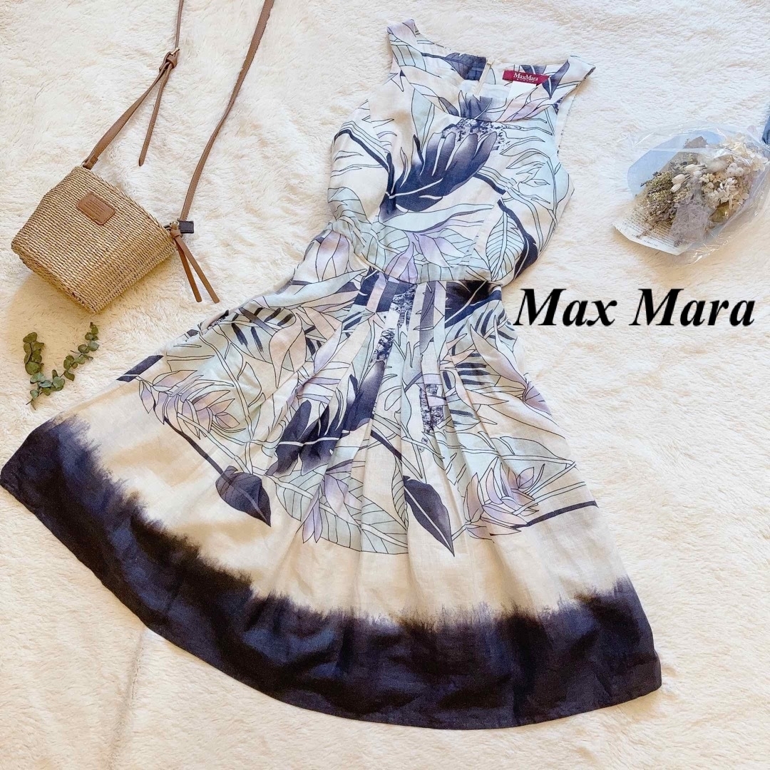 Max Mara(マックスマーラ)のエードゥクレ様専用Max Mara ボタニカルワンピース　リネン　Aライン レディースのワンピース(ロングワンピース/マキシワンピース)の商品写真