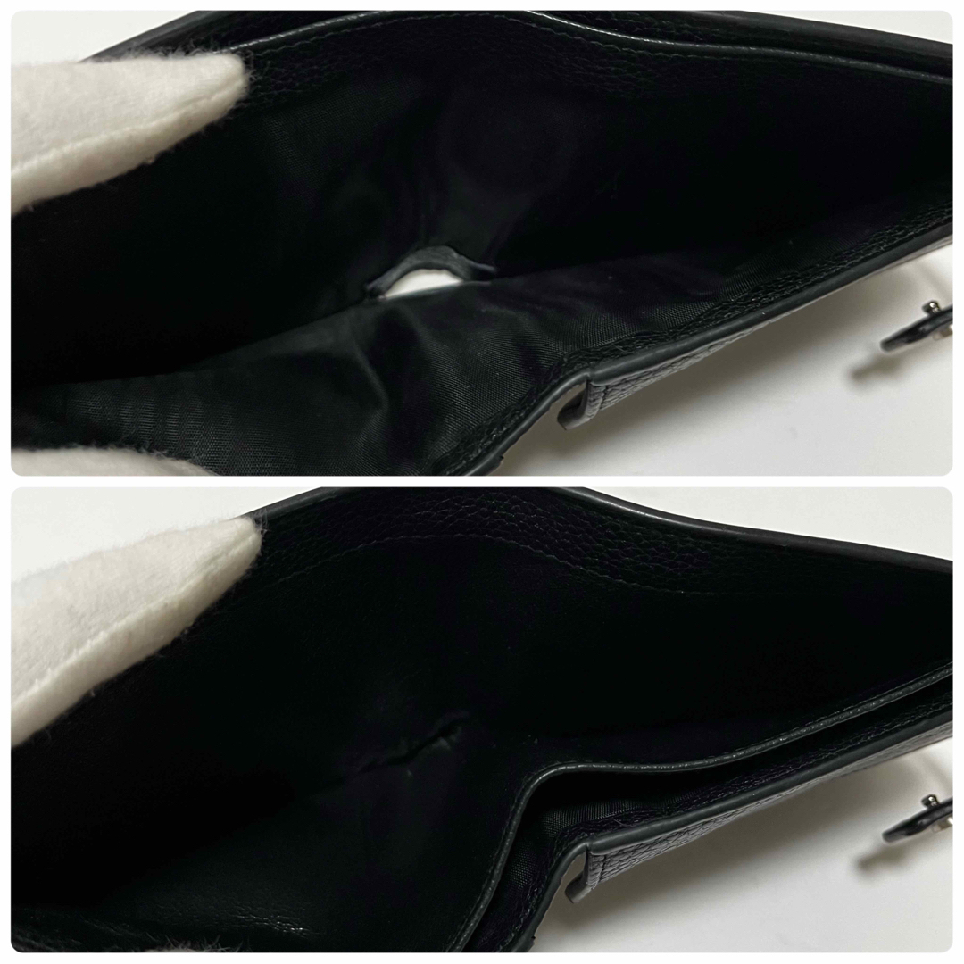 箱付✨サンンローラン 二つ折り財布 サックドジュール シボ革 レザー ブラック