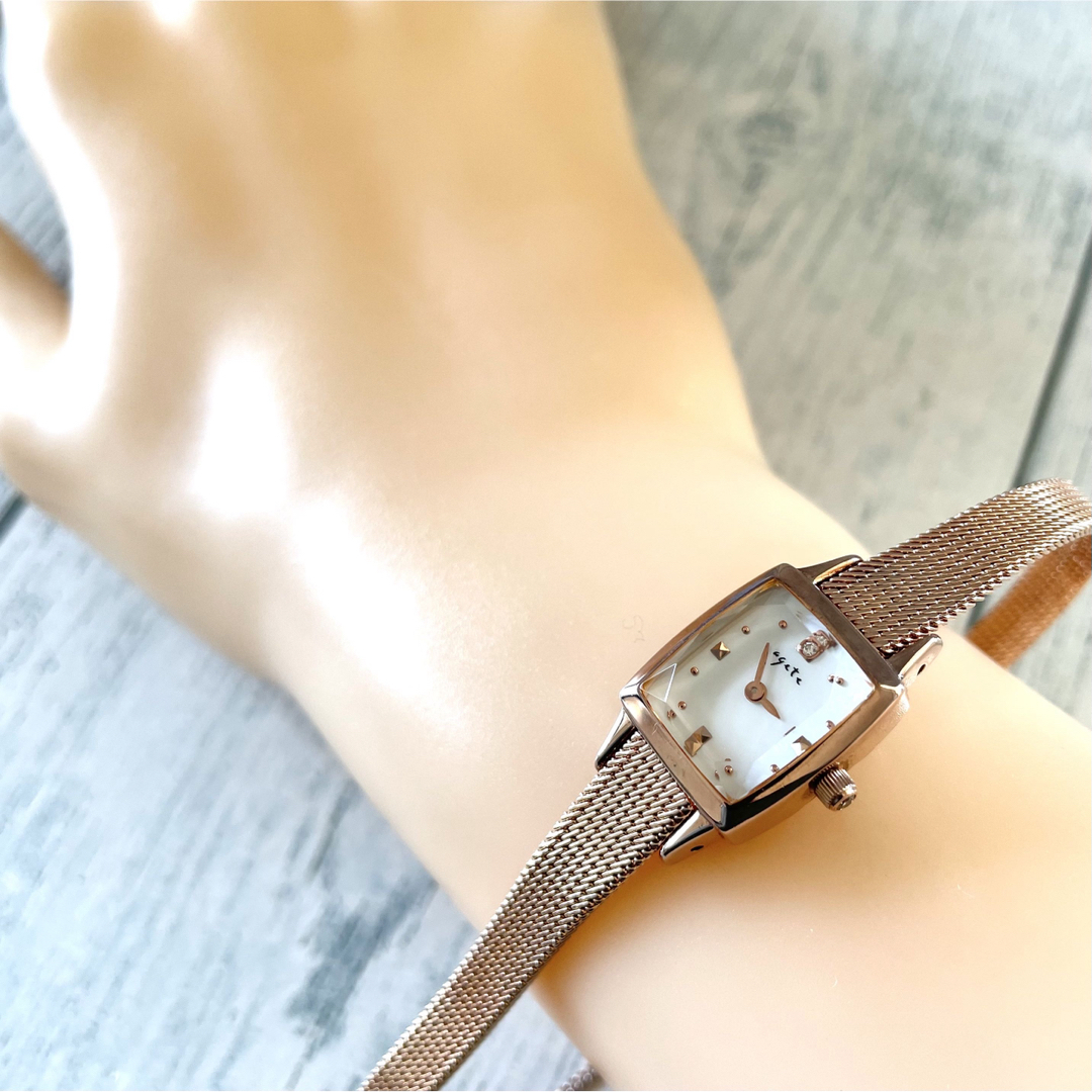 美品】agete アガット 腕時計 0.02ct ゴールド スクエア-