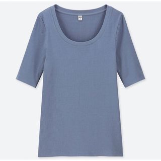 ユニクロ(UNIQLO)のUNIQLO【定番人気】リブリネックT（5分袖）(カットソー(半袖/袖なし))