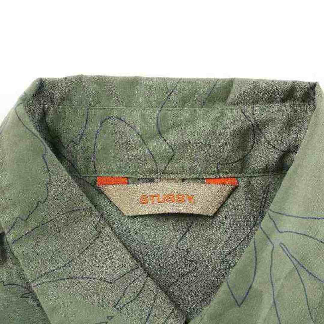 ステューシー USA製カジュアル シャツ 半袖 レギュラーカラー 総柄 L 緑