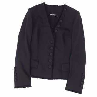 ドルチェアンドガッバーナ(DOLCE&GABBANA)の美品 ドルチェ&ガッバーナ DOLCE&GABBANA ジャケット ノーカラージャケット カットオフ 無地 アウター レディース 38(S相当) ブラック(その他)