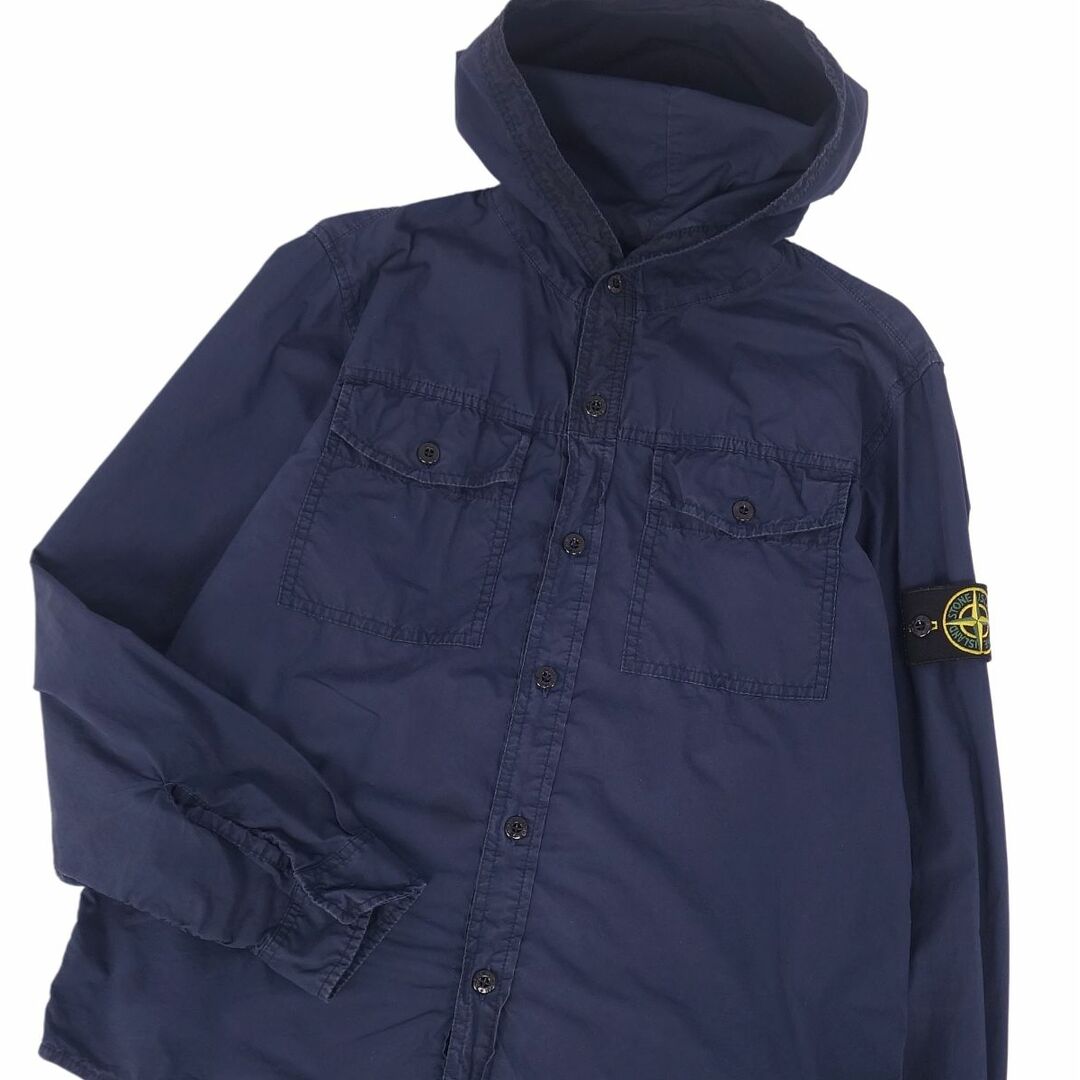 ストーンアイランド STONE ISLAND シャツ フーディーシャツ パーカー ロングスリーブ ロゴワッペン トップス メンズ M ネイビー