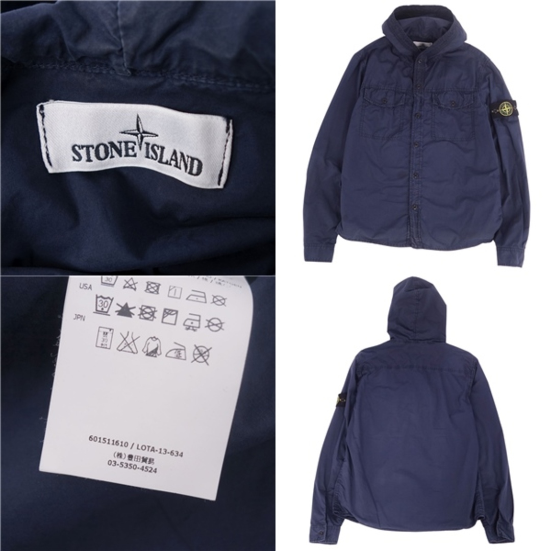 ストーンアイランド STONE ISLAND シャツ フーディーシャツ パーカー ロングスリーブ ロゴワッペン トップス メンズ M ネイビー