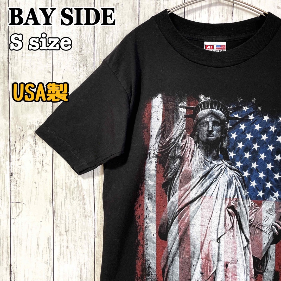 BAY SIDE(ベイサイド)のBAY SIDE ベイサイド 自由の女神 USA製 アメリカ国旗 黒 海外古着 メンズのトップス(Tシャツ/カットソー(半袖/袖なし))の商品写真