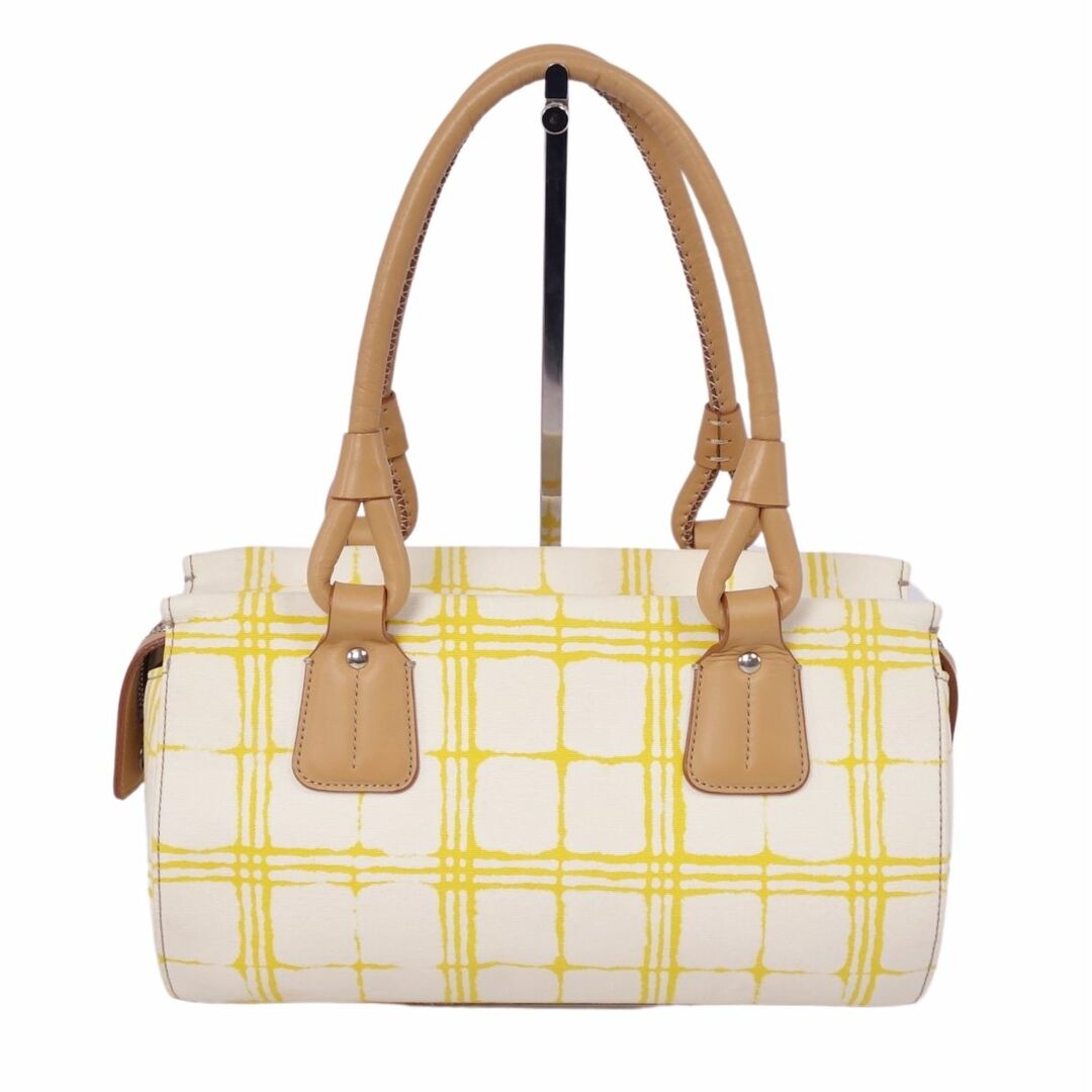 BURBERRY(バーバリー)のバーバリー BURBERRY バッグ ハンドバッグ トートバッグ チェック柄 キャンバス レザー カバン レディース イエロー/アイボリー/ブラウン レディースのバッグ(ハンドバッグ)の商品写真