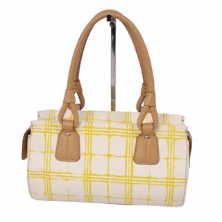 バーバリー(BURBERRY)のバーバリー BURBERRY バッグ ハンドバッグ トートバッグ チェック柄 キャンバス レザー カバン レディース イエロー/アイボリー/ブラウン(ハンドバッグ)