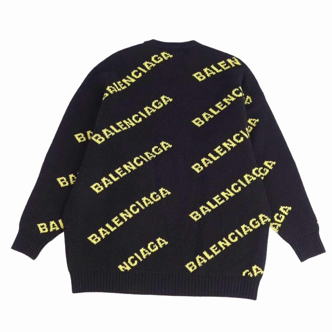 美品 バレンシアガ BALENCIAGA ニット セーター ALLOVER LOGO CREWNECK ロゴ ウール トップス メンズ イタリア製 M  ブラック/イエロー