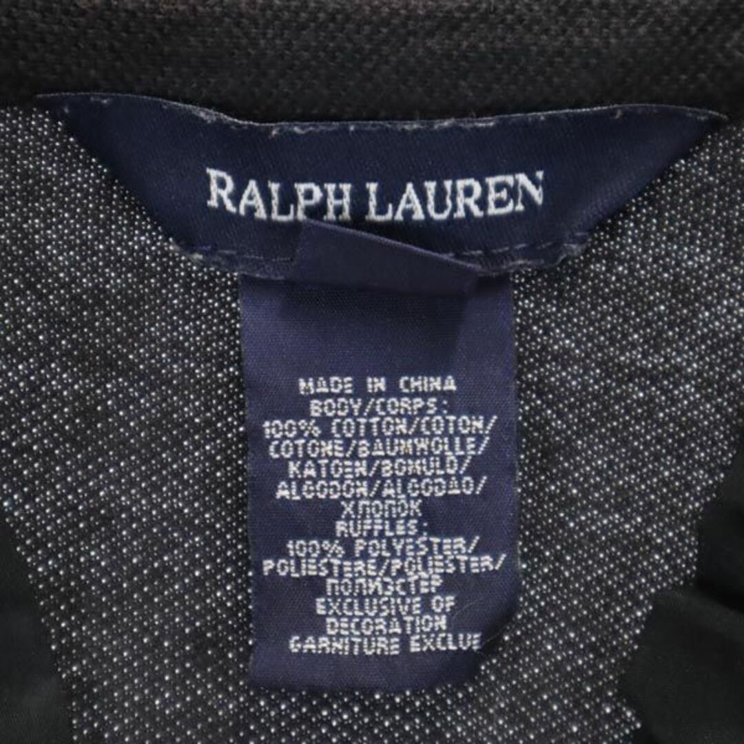 ラルフローレン 長袖 フリル ワンピース XL(16) グレー×ブラック RALPH LAUREN 鹿の子地 ハーフボタン キッズ 【中古】  【230818】