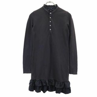 ラルフローレン(Ralph Lauren)のラルフローレン 長袖 フリル ワンピース XL(16) グレー×ブラック RALPH LAUREN 鹿の子地 ハーフボタン キッズ 【中古】  【230818】(ワンピース)