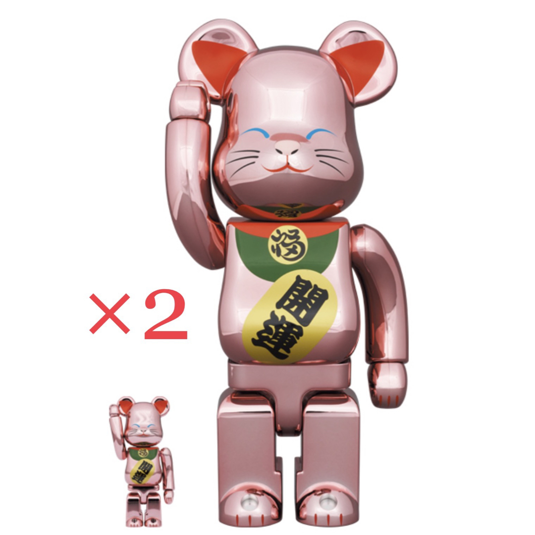 BE@RBRICK 招き猫 開運 桃金メッキ 100％ & 400％ 2セットフィギュア