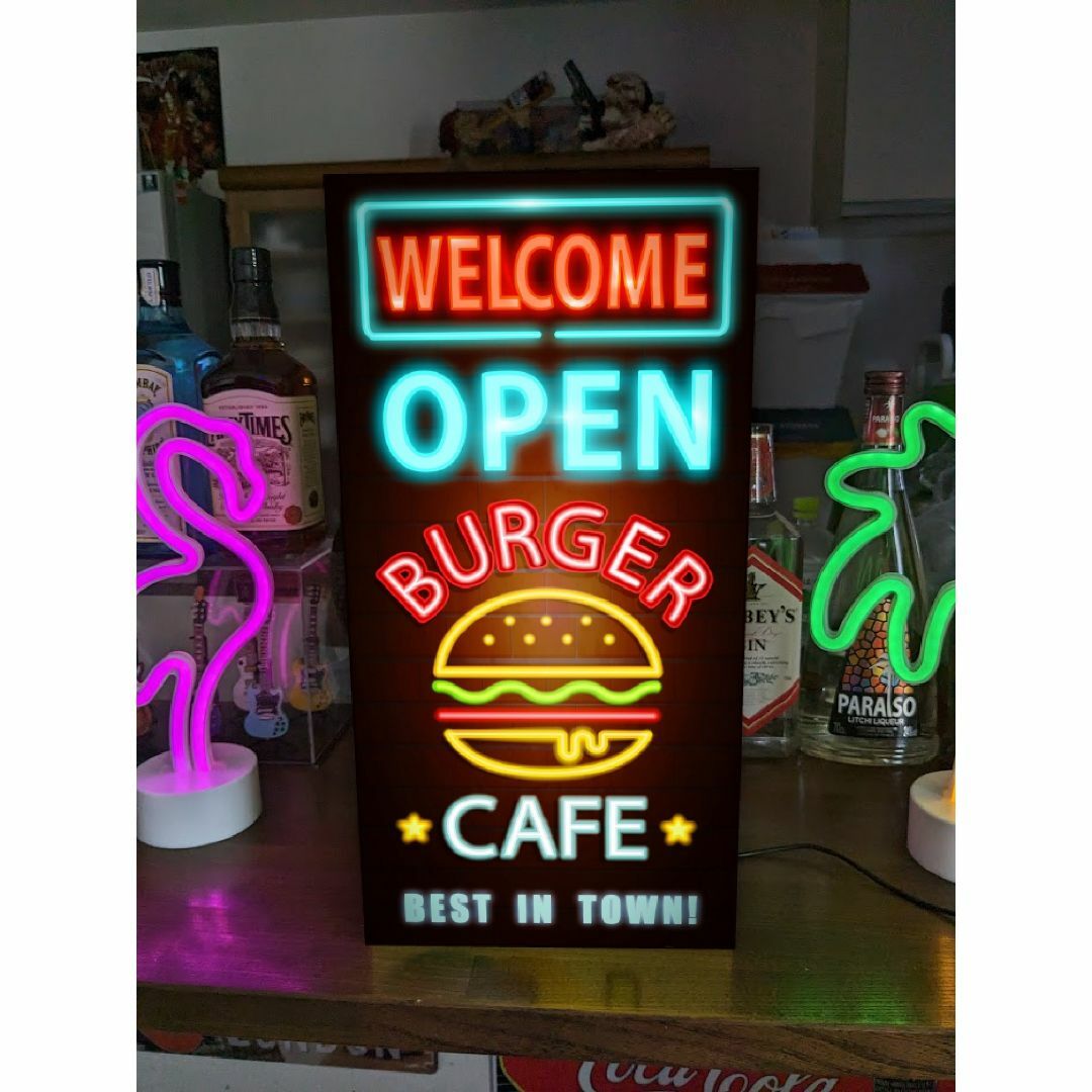 バーガーカフェ オープン 看板 置物 アメリカン雑貨 ライト