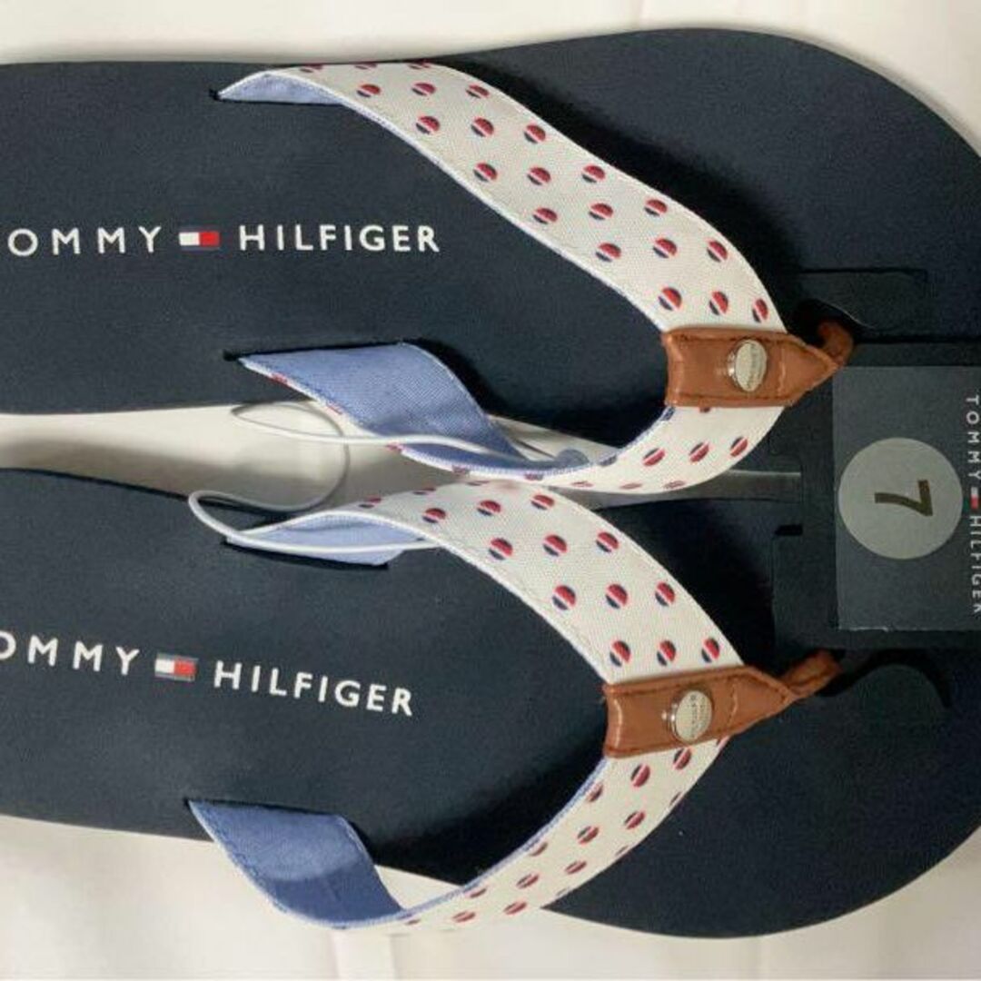 TOMMY HILFIGER(トミーヒルフィガー)の新品 トミーヒルフィガー ビーチサンダル トリコロール ネイビー 24cm レア レディースの靴/シューズ(ビーチサンダル)の商品写真