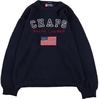 ラルフローレン(Ralph Lauren)の古着 90年代 ラルフローレン Ralph Lauren CHAPS チャップス 星条旗柄 コットンニットセーター メンズL ヴィンテージ /eaa364084(ニット/セーター)
