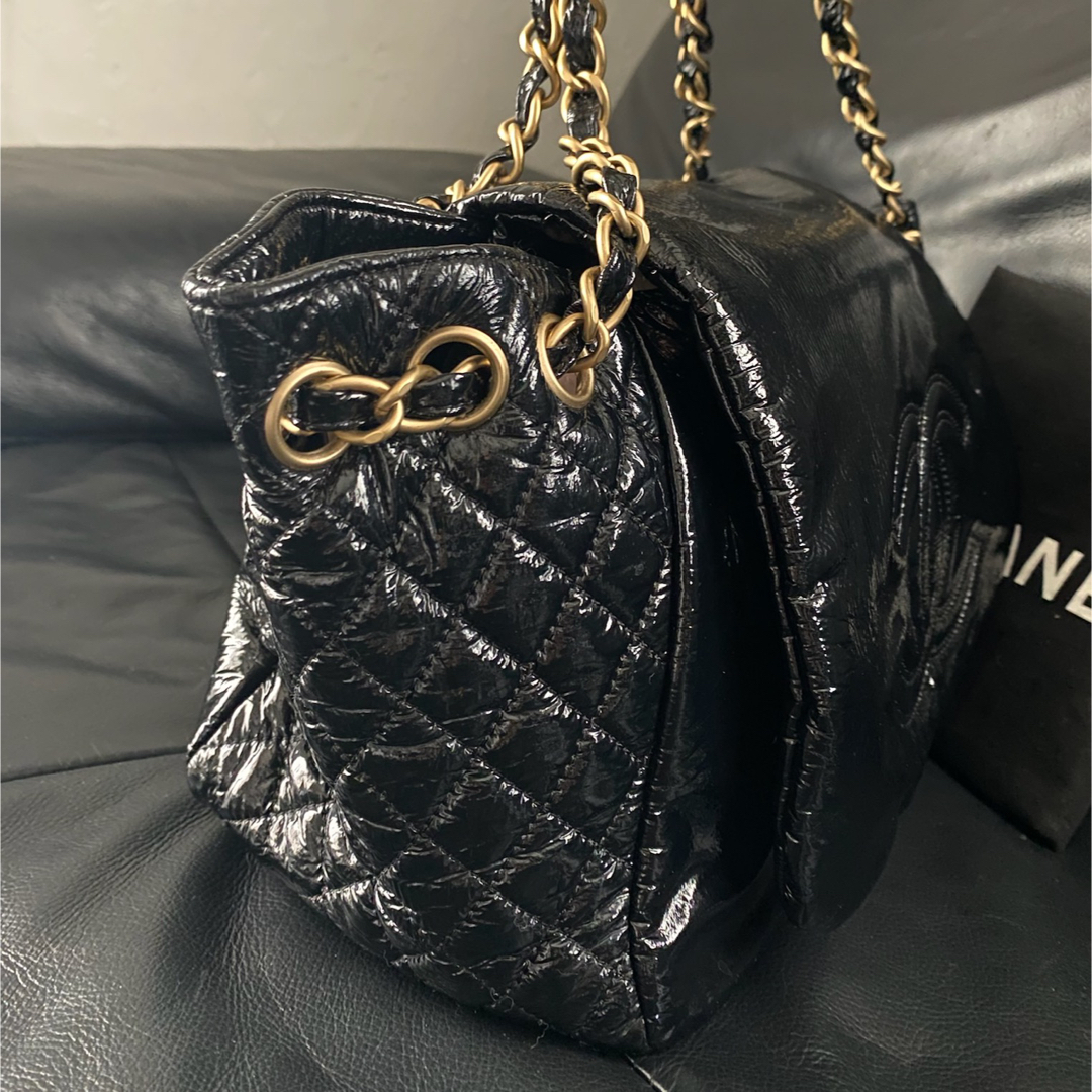 極美品　CHANEL パテントレザー　ダブルチェーン　ショルダーバッグ