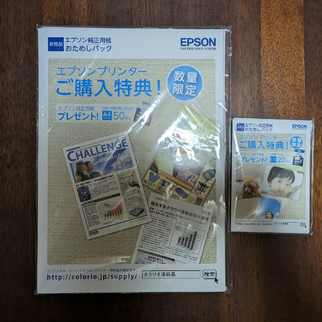 EPSON(エプソン)のエプソンの写真用紙(光沢)2点セット インテリア/住まい/日用品のオフィス用品(オフィス用品一般)の商品写真