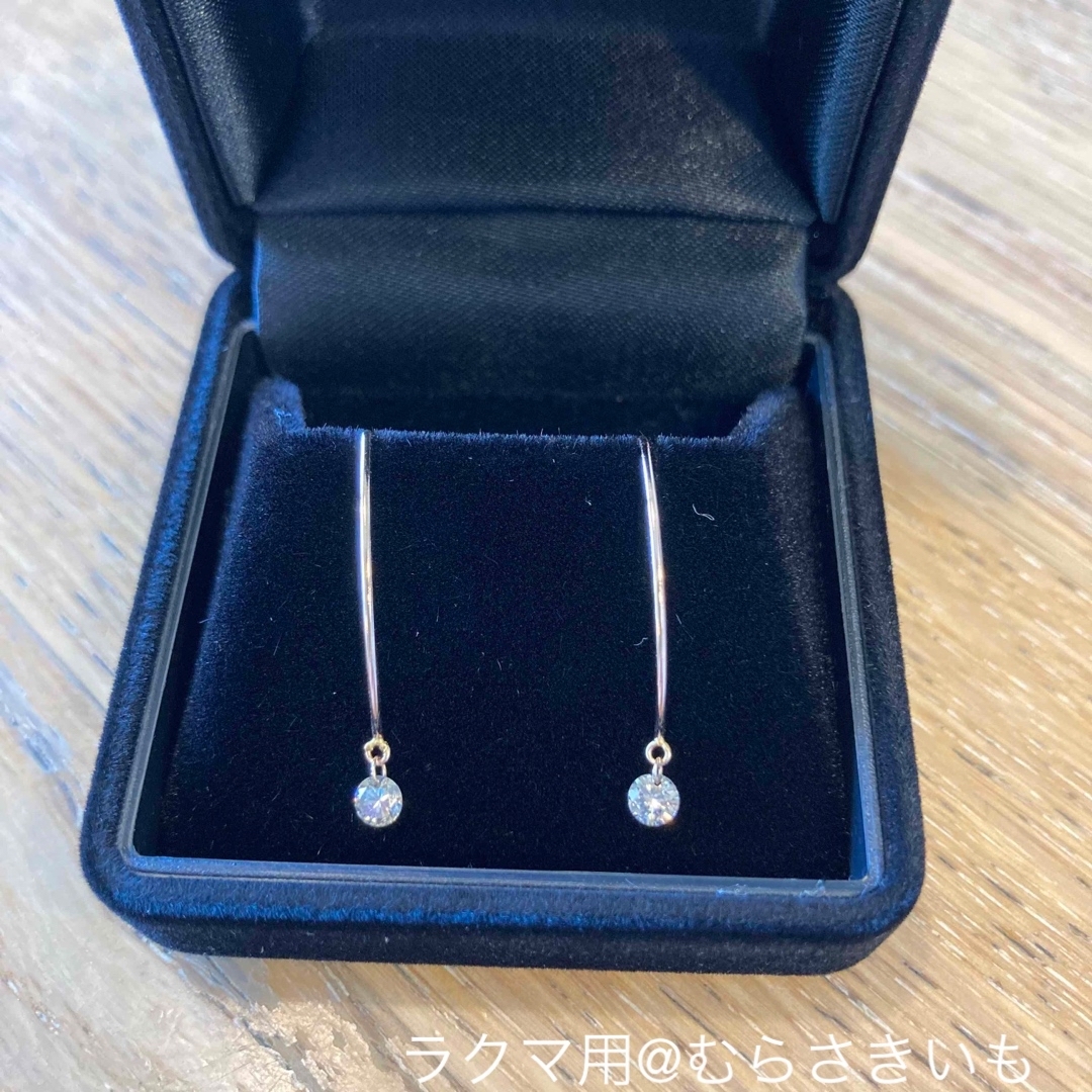 0.24カラット ダイヤ K18 PG ロング フック ピアス - ピアス