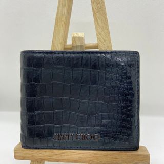 ジミーチュウ(JIMMY CHOO)のジミーチュウ　二つ折り財布　クロコ押し　レザー　ブラック(財布)