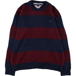 トミーヒルフィガー(TOMMY HILFIGER)の古着 トミーヒルフィガー TOMMY HILFIGER ボーダー柄 コットンニットセーター メンズL /eaa364077(ニット/セーター)