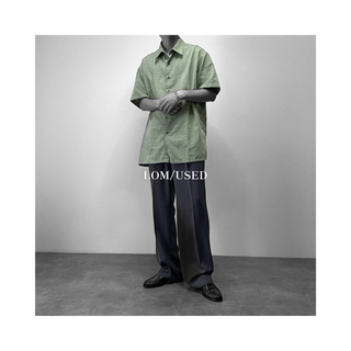 XL 半袖 グリーン 緑 個性 パターン マット ポリシャツ 古着 メンズ(シャツ)