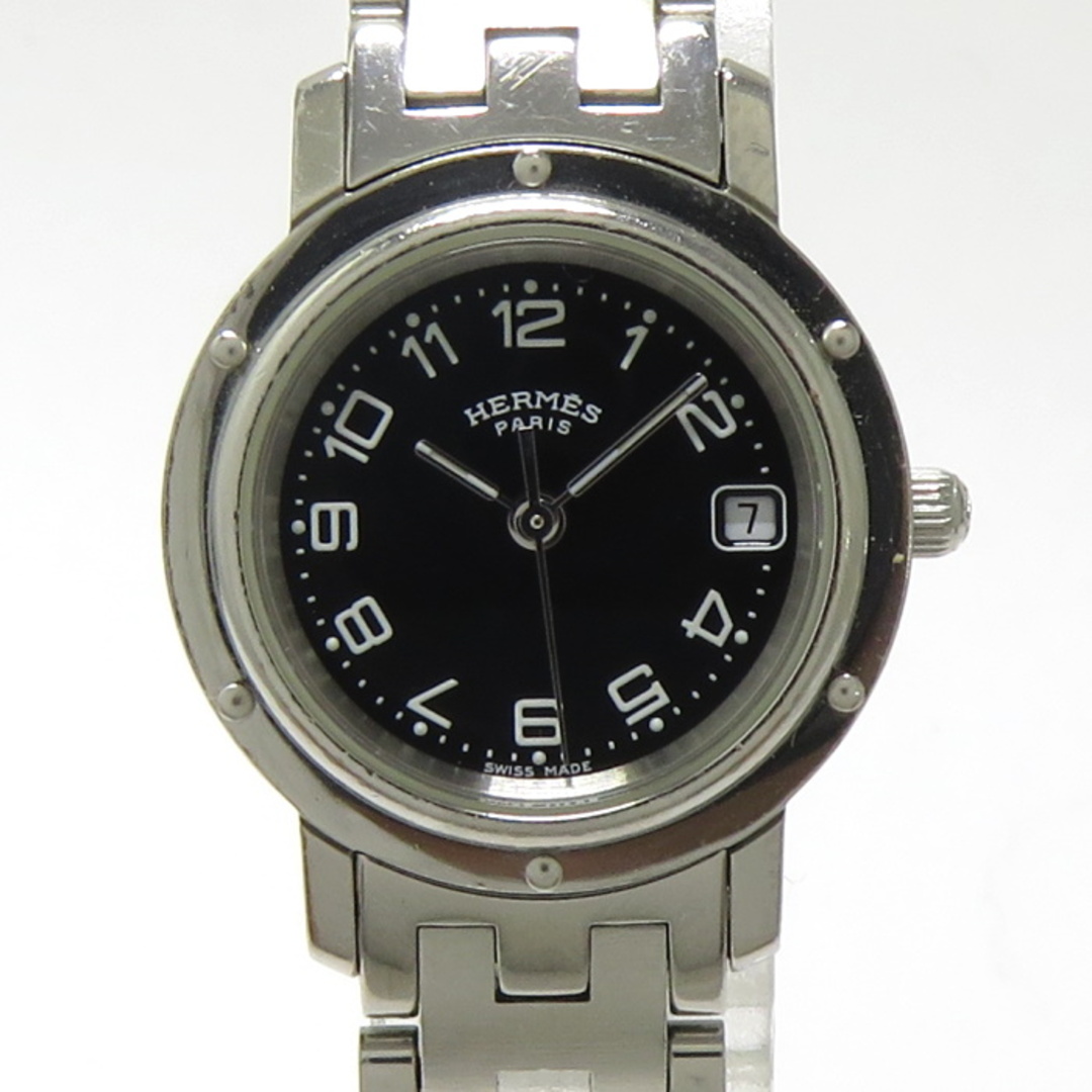 HERMES クリッパー 腕時計 クオーツ SS ブラック文字盤 CL4.210