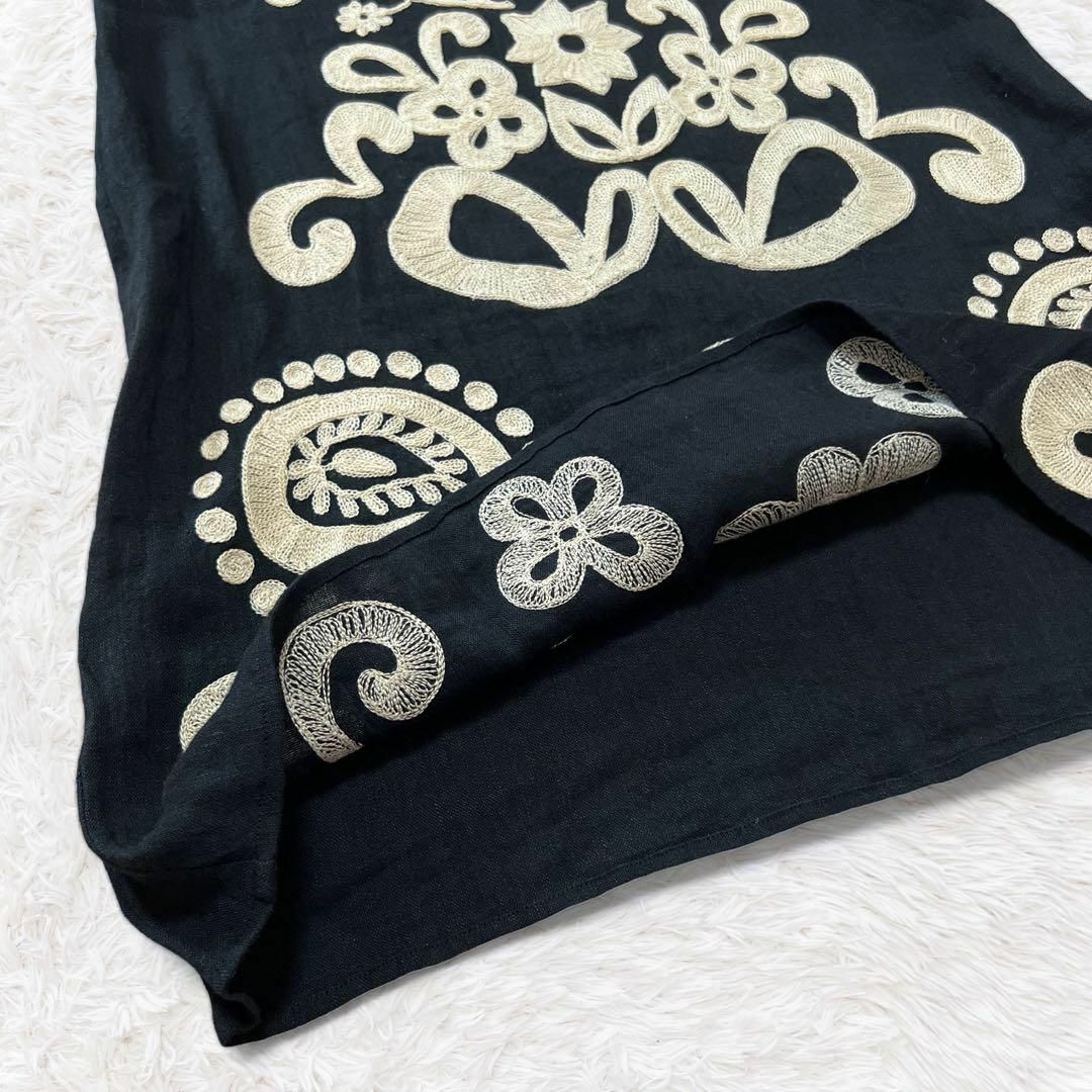Sybilla(シビラ)のSybilla シビラ インド製 リネンブレンドワンピース フロント刺繍 M レディースのワンピース(ひざ丈ワンピース)の商品写真
