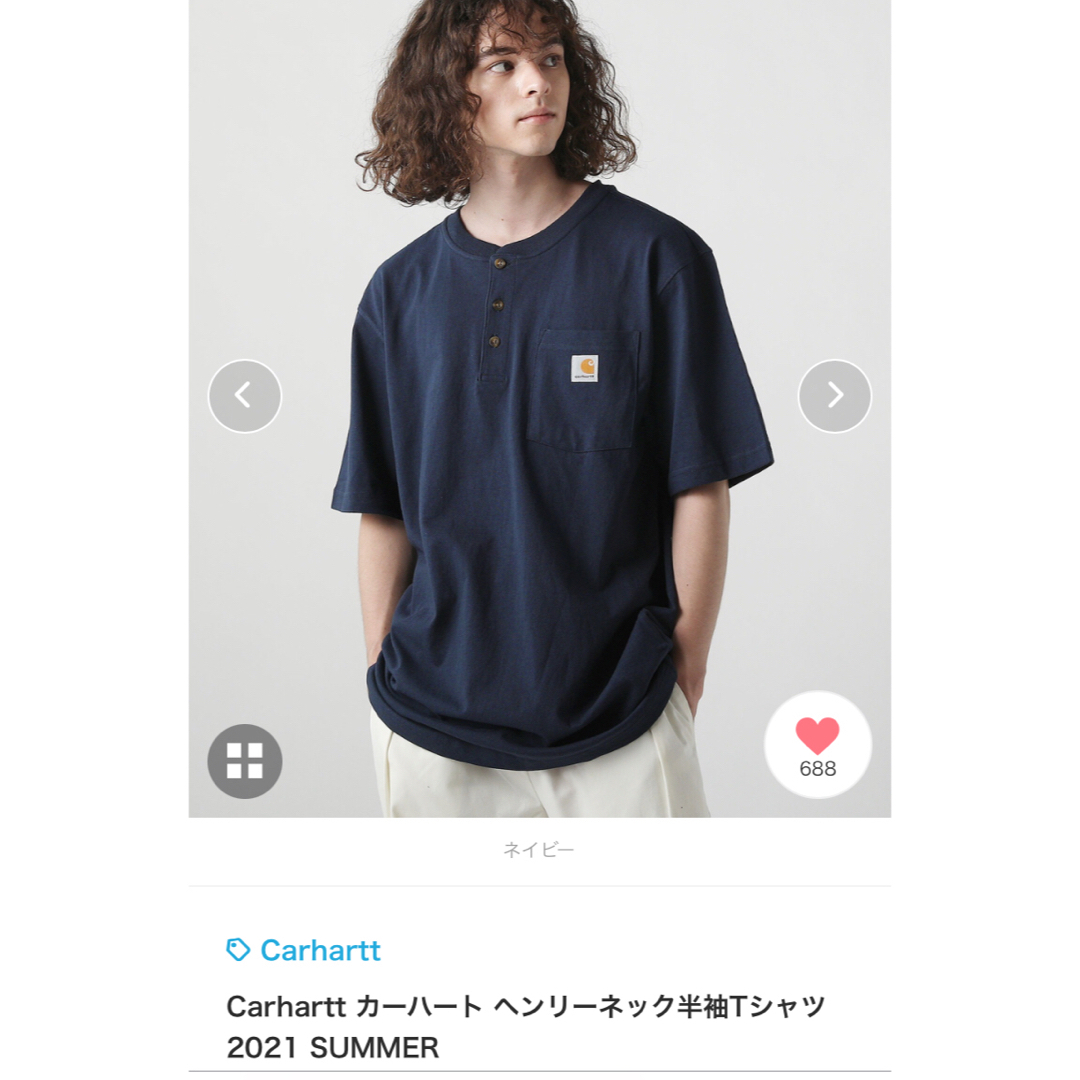 carhartt(カーハート)のカーハート　ヘンリーネック　ネイビー メンズのトップス(Tシャツ/カットソー(半袖/袖なし))の商品写真