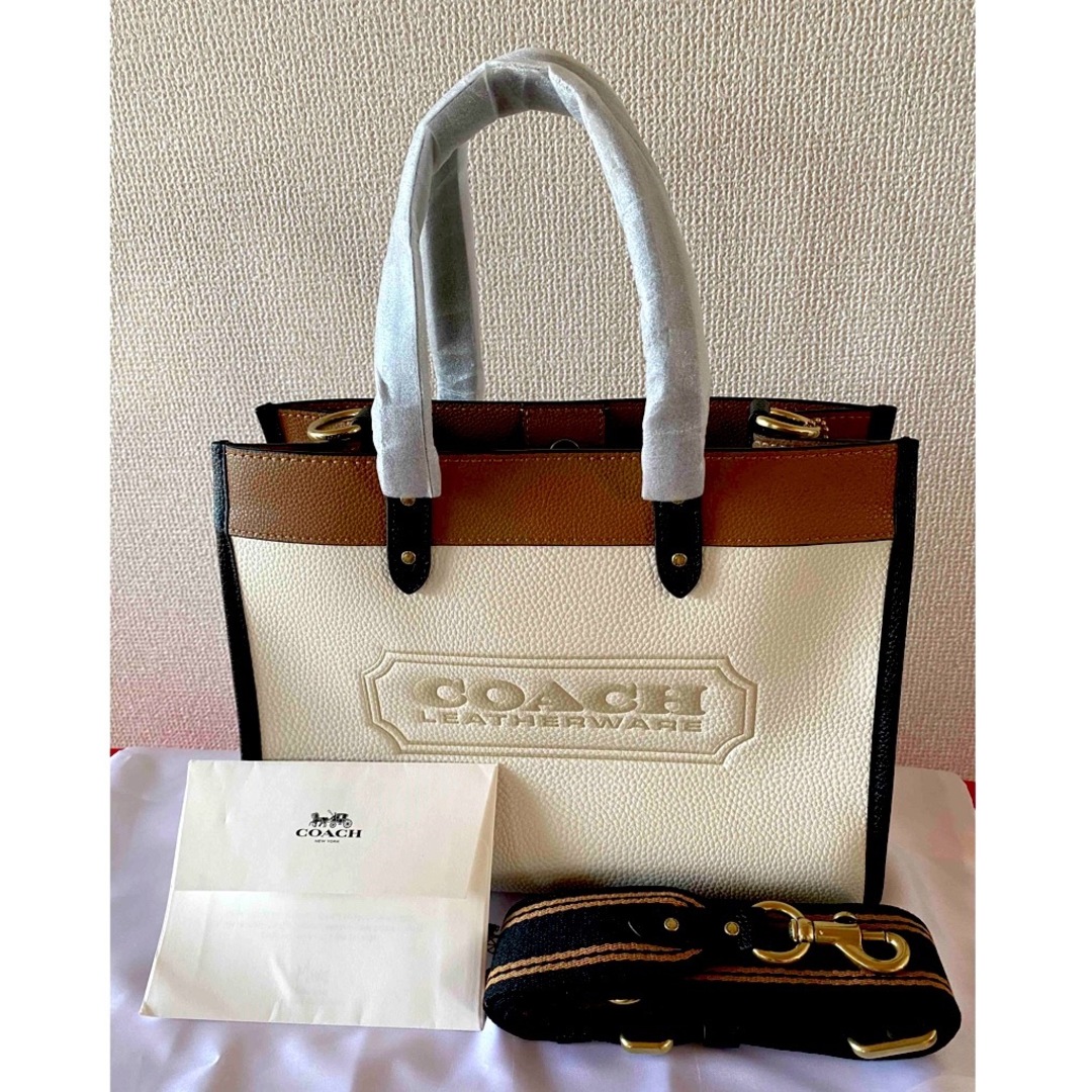 COACH  コーチ　バッグ　フィールドトート30  レザー　ホワイト＆ブラウン 7