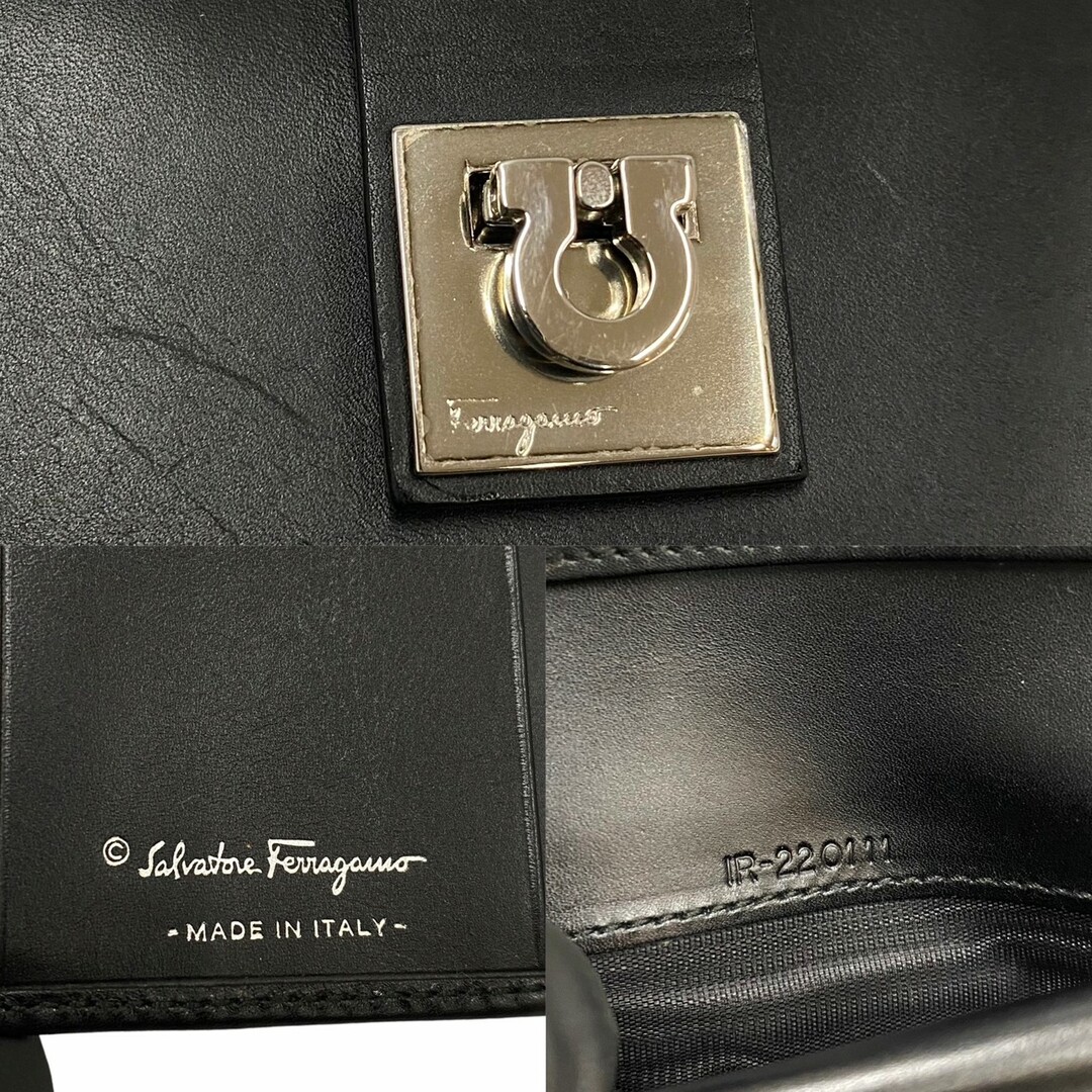 ほぼ未使用 Salvatore Ferragamo サルヴァトーレフェラガモ ガンチーニ 金具 カーフ レザー 本革 二つ折り 財布 折り財布 ブラック 25573 1