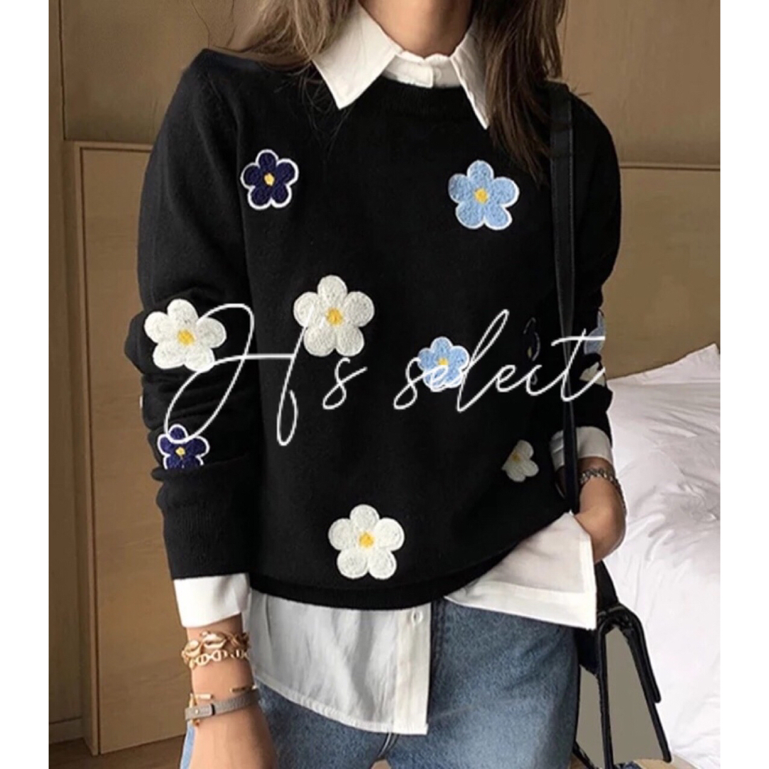 新品】ふわふわ お花ニットꕥブラック◇グレースコンチネンタル 好きの