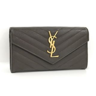 サンローラン(Saint Laurent)のSAINT LAUREN 二つ折り 長財布 フラップ レザー グレー(財布)