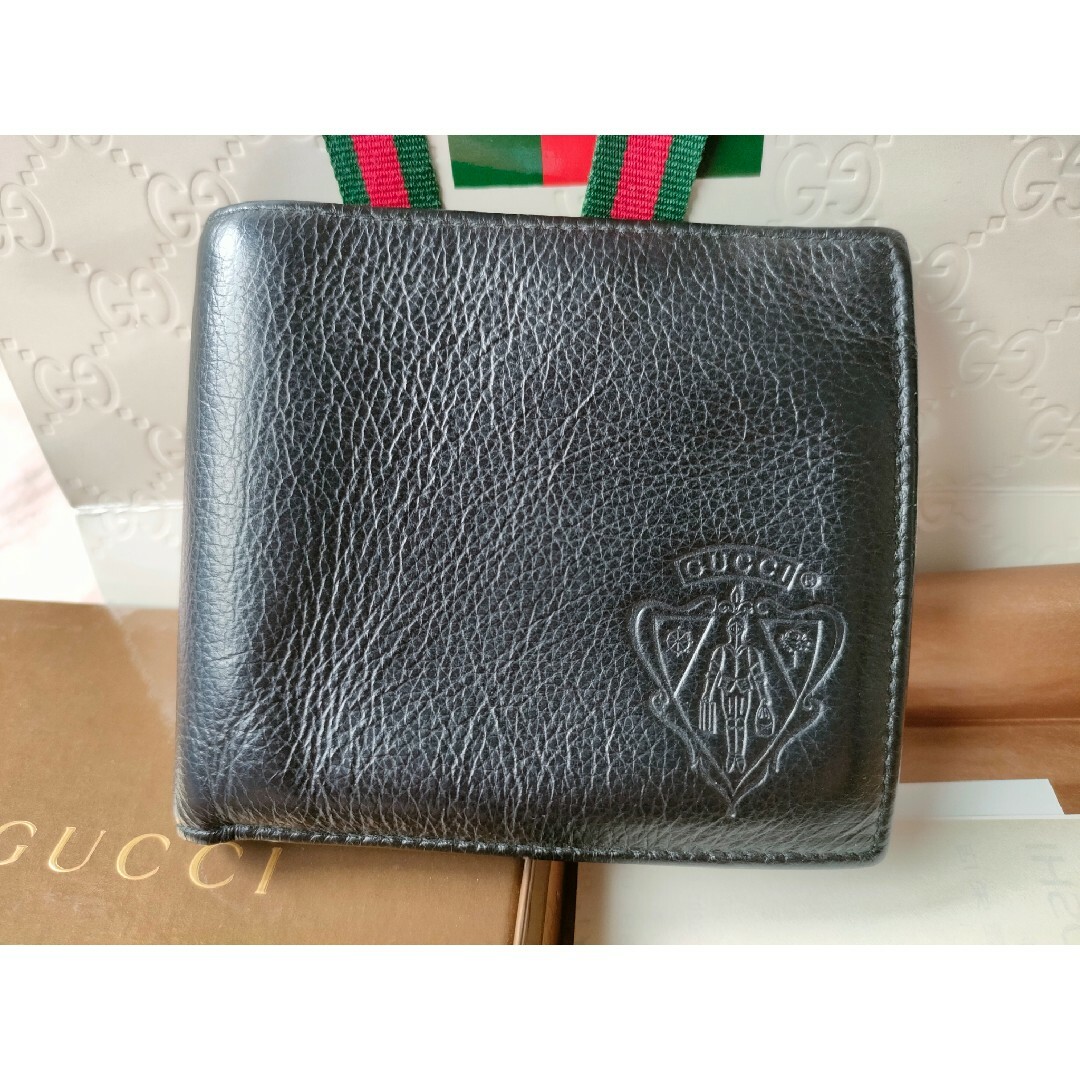 希少] GUCCI グッチ 二つ折り財布 ブラッククレスト-