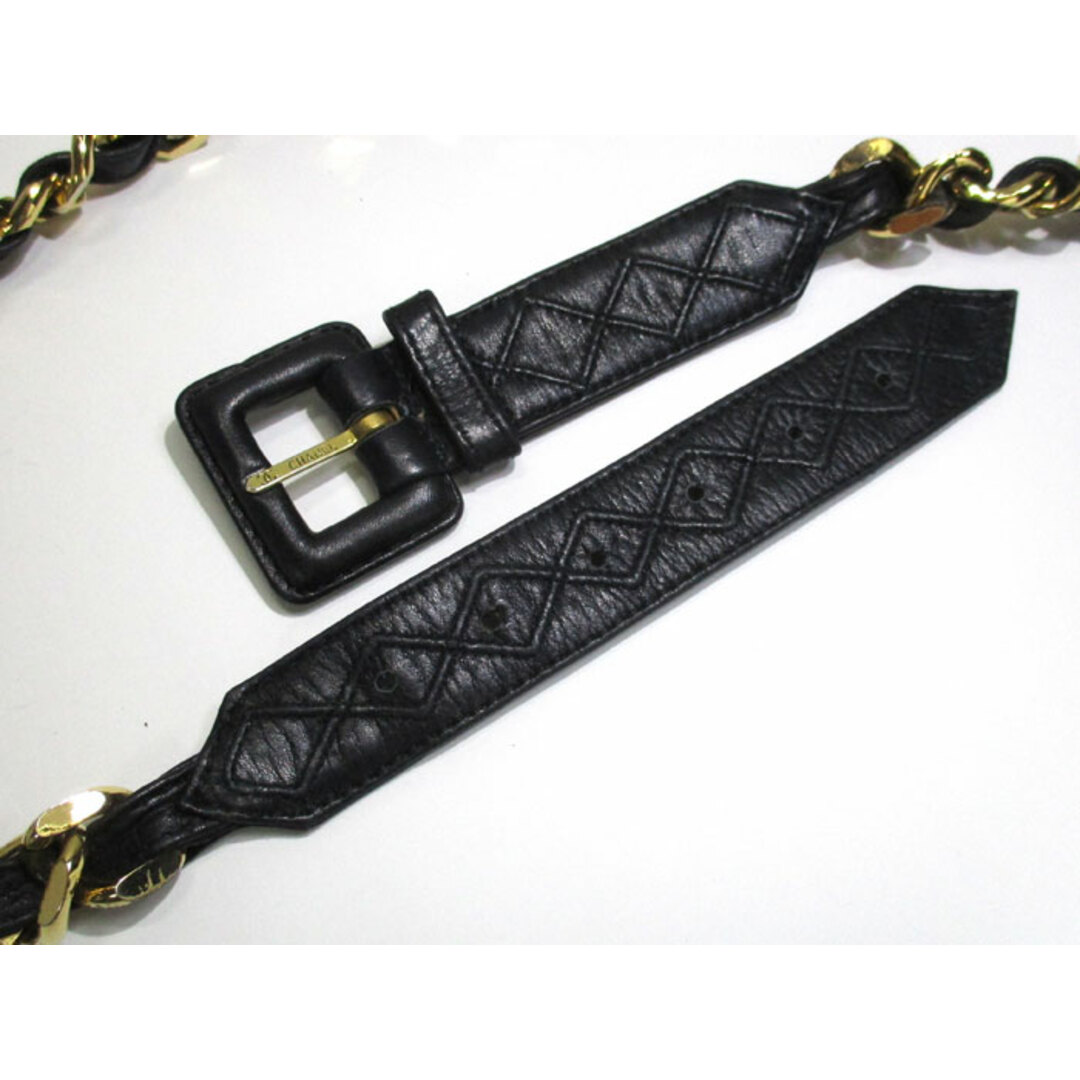 CHANEL - CHANEL チェーン ベルト マトラッセ レザー ブラック CHANEL - CHANEL チェーン ベルト マトラッセ レザー ブラック