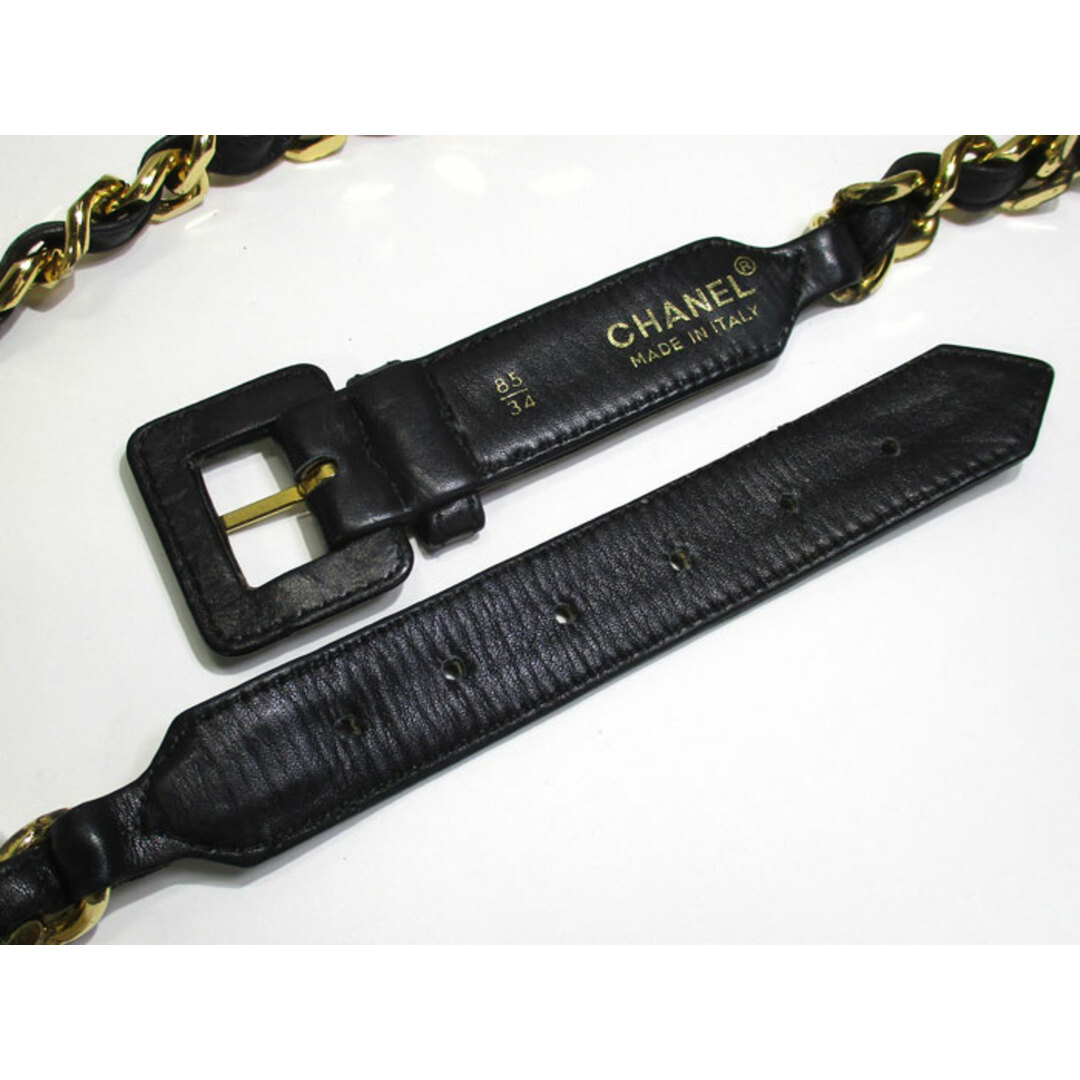 CHANEL - CHANEL チェーン ベルト マトラッセ レザー ブラック CHANEL - CHANEL チェーン ベルト マトラッセ レザー ブラック