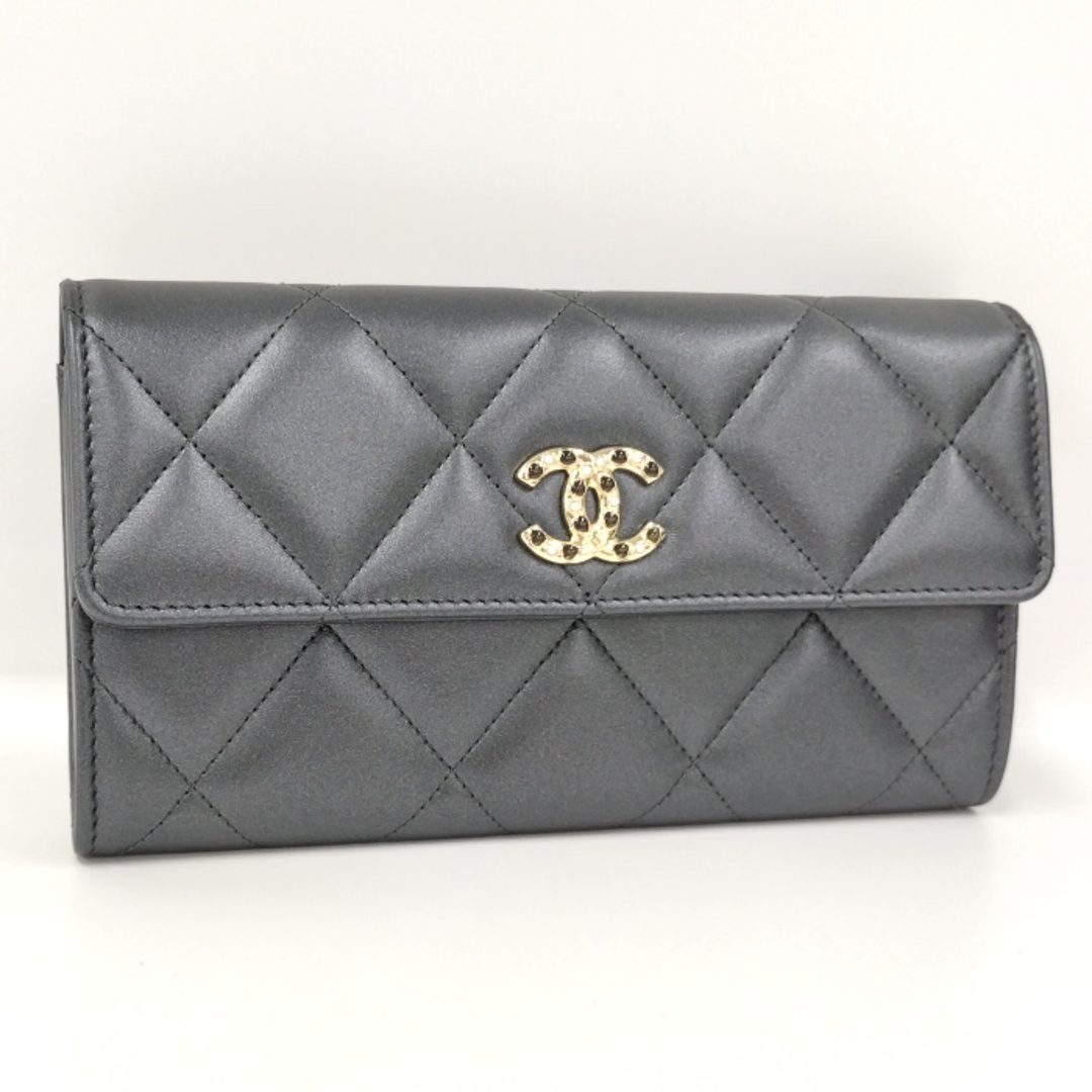 CHANEL 二つ折り長財布 ココマーク レザー グレー AP3327