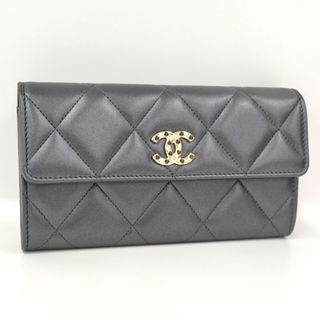 シャネル(CHANEL)のCHANEL 二つ折り長財布 ココマーク レザー グレー AP3327(財布)