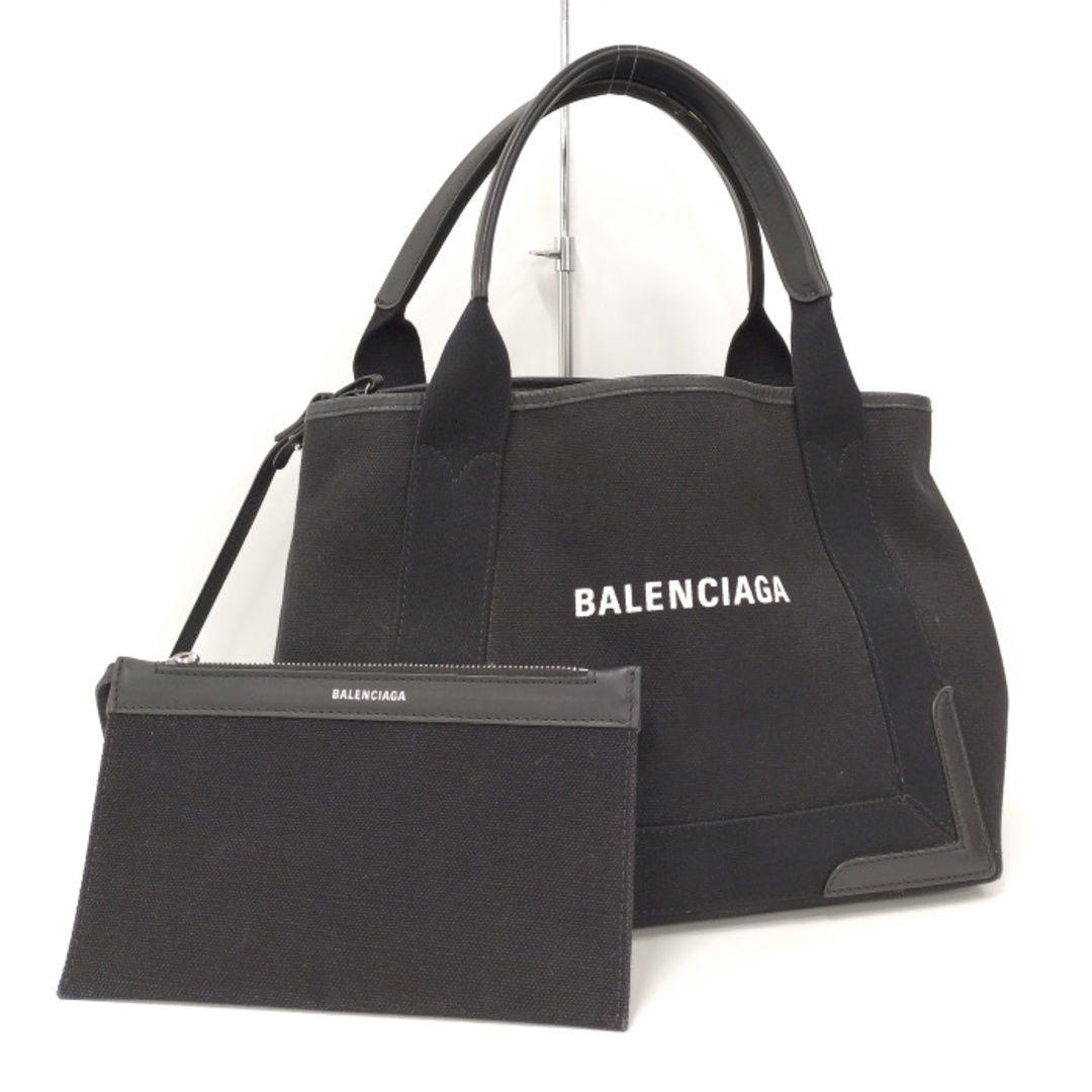 BALENCIAGA ネイビー カバス トートバッグ キャンバス レザー