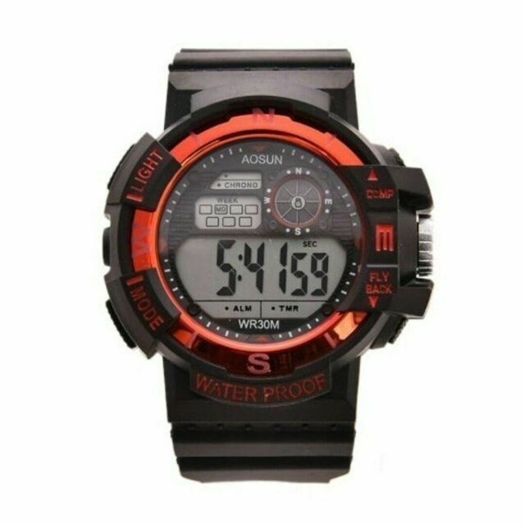 新品 送料無料 デジタル腕時計多機能 ボーイズ（キッズ）から大人まで 黒×赤 メンズの時計(腕時計(デジタル))の商品写真