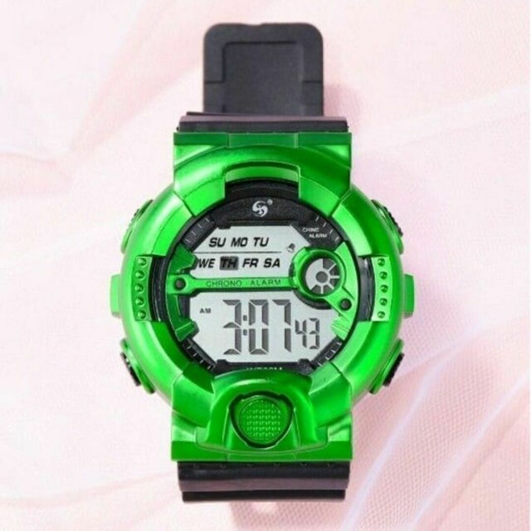 新品 送料無料 ＡＯＳＵＮ 腕時計デジタル多機能LEDブラック×メタルグリーン メンズの時計(腕時計(デジタル))の商品写真