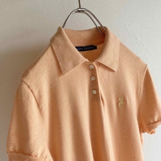 ラルフローレン(Ralph Lauren)のラルフローレン カシミヤ シルク ロゴ刺繍 半袖 ポロシャツ L アプリコット(ポロシャツ)
