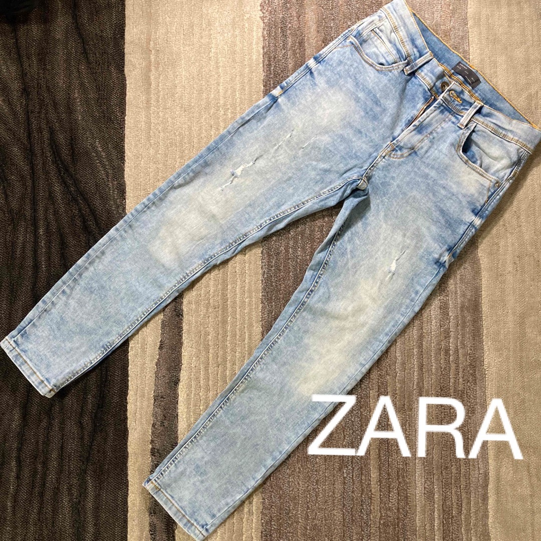 【送料無料】ZARA ザラ ZARAMAN スキニーデニム　ジーンズ　ダメージ