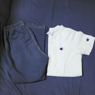 チャンピオン(Champion)の【120】チャンピオン 白Tシャツ&ユニクロ デニム レギンス セット(Tシャツ/カットソー)